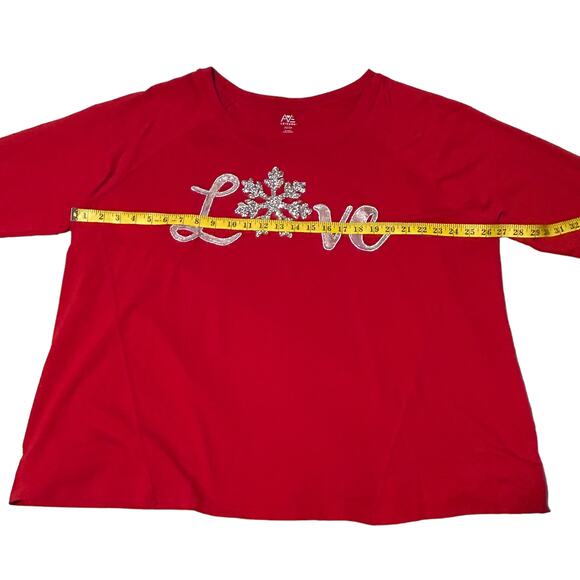 AVE LEISURE 22 / 24 Pullover LOVE Spellout Sweatshirt Snowflake Holiday Pullover - Picture 4 of 8